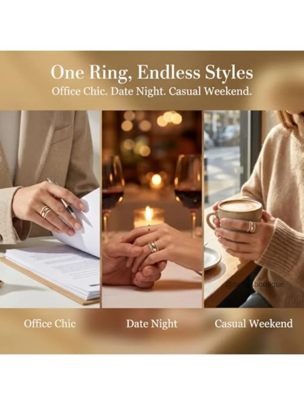 14K Gold Plated Stackable Wavy Ring Set with Cubic Zirconia, Mixed Metals,
